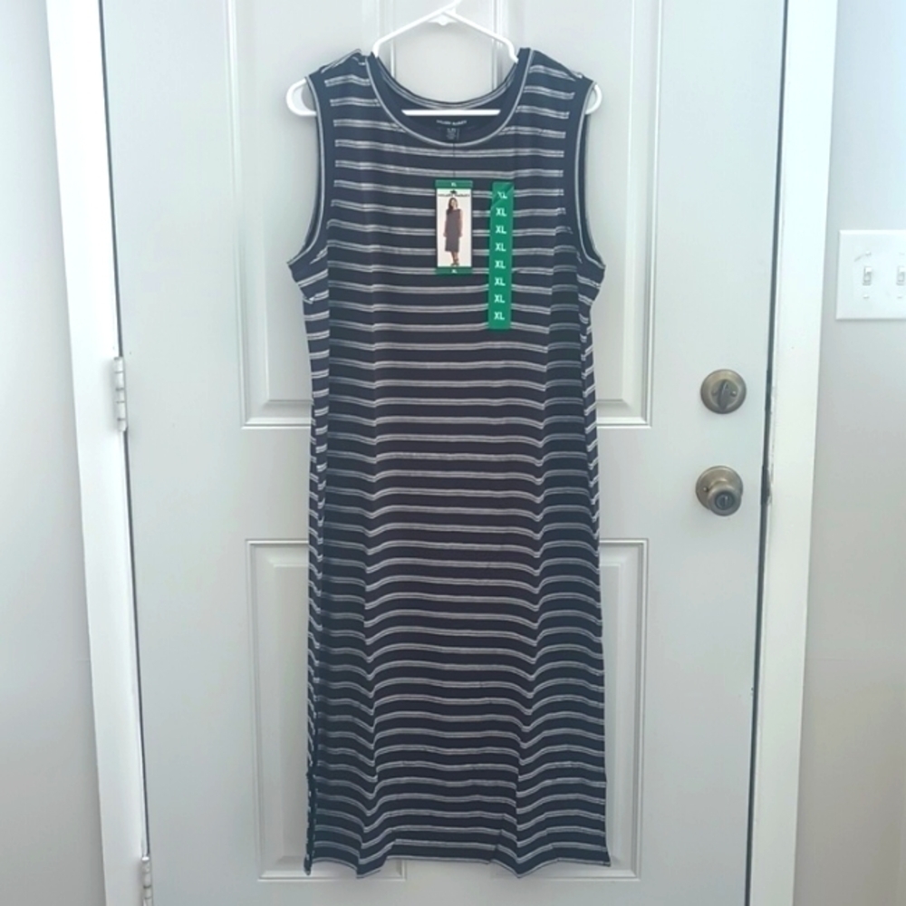 NWT Hilary Radley blue white striped rayon midi t-shirt maxi dress size XL
